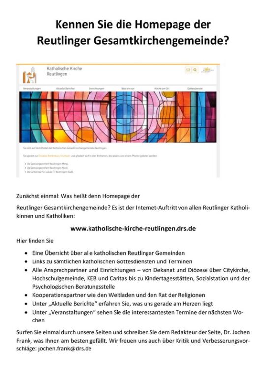 Kennen Sie die Homepage der Reutlinger Gesamtkirchengemeinde